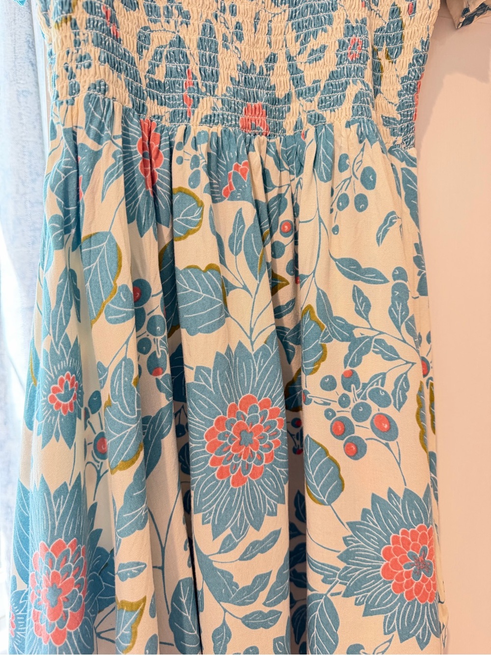 Angie Cream Mini Dress with Teal and Coral Floral Print - Picture 2 of 7